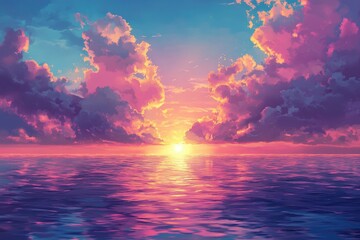 Fototapeta premium Vibrant sunset over tranquil ocean