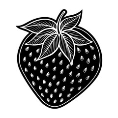 Solid Black and White Strawberry Illustration On A Clean White Background Vector Design
