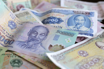 Vietnamese dong banknotes. Money concept