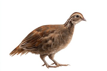 Obraz premium A brown quail stands against a white background.