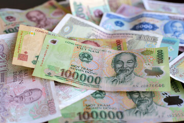Vietnamese dong banknotes. Money concept