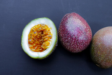 Ripe purple passion fruits, Tropical fruits