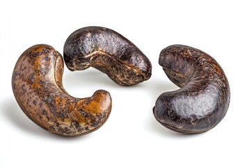 Three raw cashews in shells