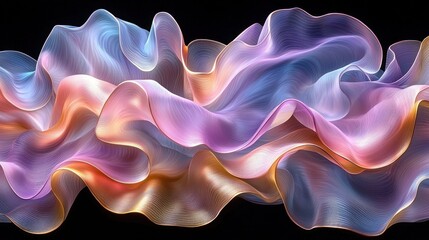 Obraz premium Flowing iridescent fabric layers against black backdrop, vibrant colors