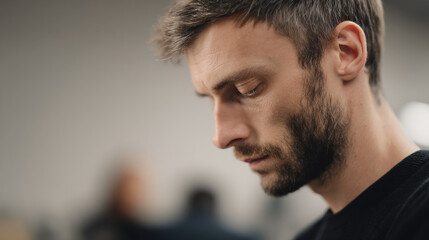 Fototapeta premium focused tattoo master in studio his face on left side of frame