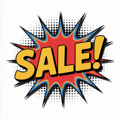 Naklejka premium Sale comic book promotion banner with explosive red and yellow typography for retail discounts and marketing design