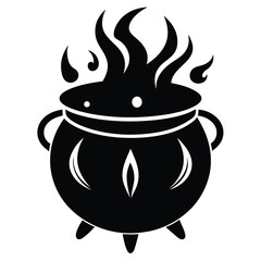 Black Silhouette of a Witch's Cauldron with Steaming Potion and Handles