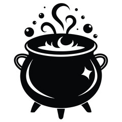 Halloween Black Cauldron with Bubbles and Steaming Potion, Celebration of Magic Pot