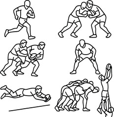 Fototapeta premium Rugby action icons set – silhouette, sports and athlete movement symbols