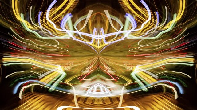 traffic rush light trails made into abstract tiny planet pattern