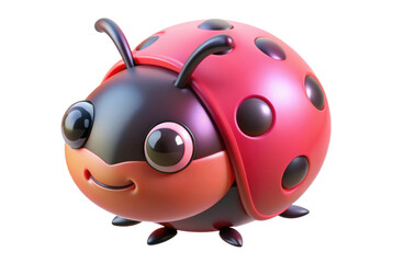 PNG Cute cartoon ladybug with glossy red shell and big eyes