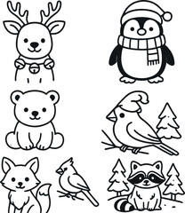 Christmas animal silhouette icons set – holiday, festive and winter symbols