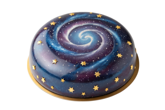 PNG Galaxy-themed cake with swirling space design and star decorations