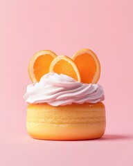 Fluffy orange donut topped with whipped cream and orange slices