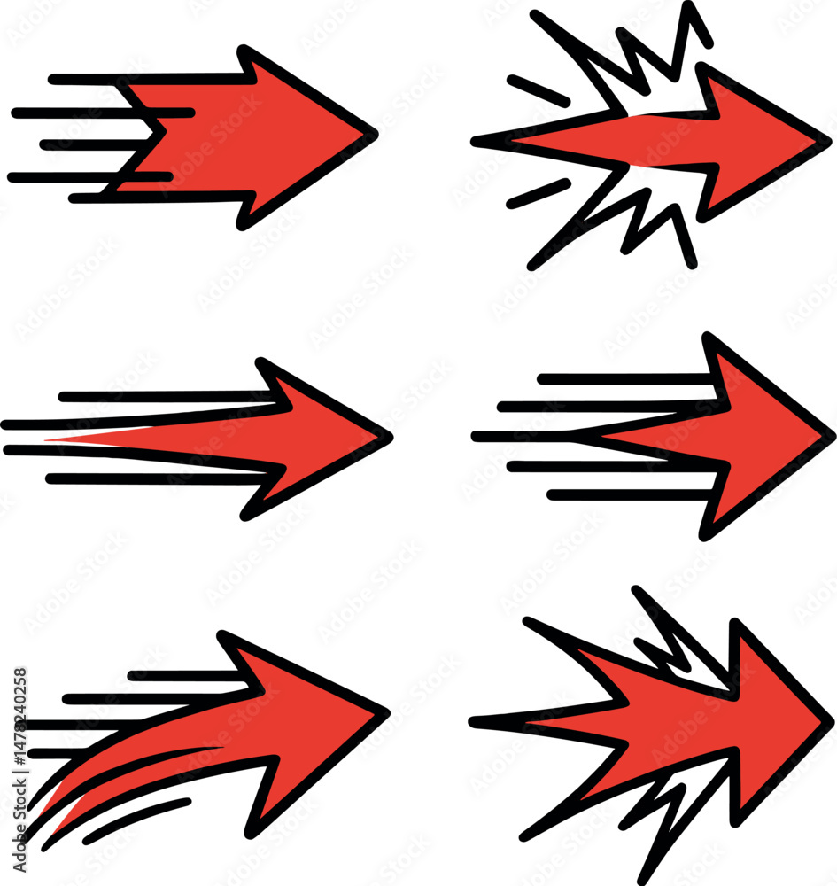 Poster dynamic arrows icons set – outline, directional and navigation symbols collection