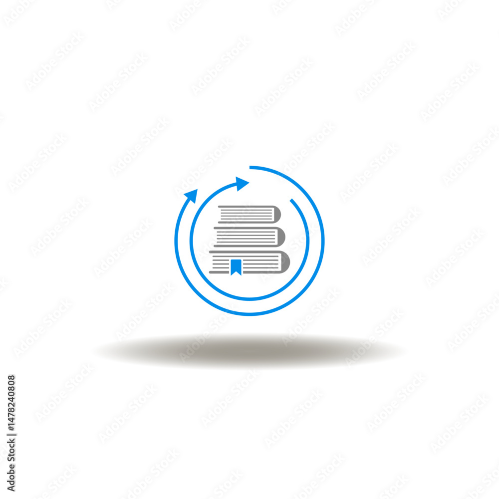 Poster vector illustration of round arrows with books. symbol of continuing education. icon of relearning. 
