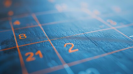 flat design calendar with virtual meeting icons blue and orange on calendar .