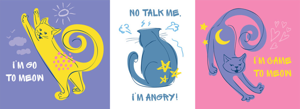 Funny Cartoon Cats with Emotions
