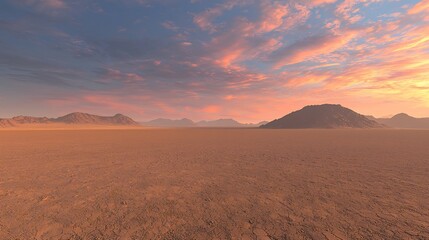 Fototapeta premium Peaceful Desert Horizon Glowing Under Ethereal Pink and Blue Clouds Fantasy Sky and Calm Environment