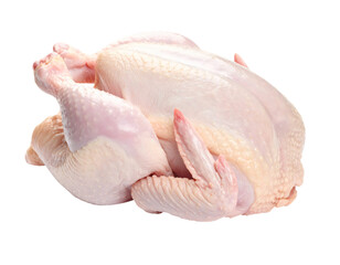 Whole raw guinea fowl close-up, light pink, skin/shape details, white background or png.
