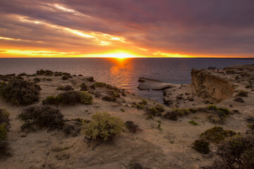 Coastal landscape in Peninsula Valdes at dusk, World Heritage Site, Patagonia Argentina