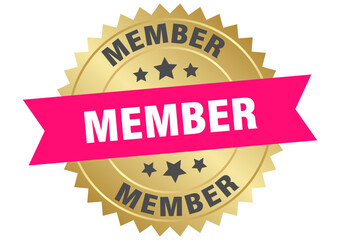 member. member round pink and gold label isolated on transparent background