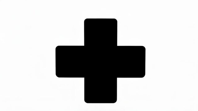 Simple black plus sign on a white background with rounded corners for medicine, religion, mathematics, or addition concepts.