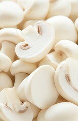 Close-up of sliced white mushrooms.  Fresh, culinary, and ready-to-use