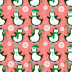 Christmas animals seamless penguin pattern for wrapping paper and fabrics