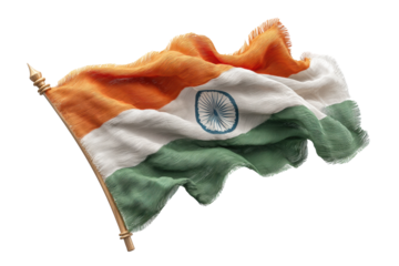 PNG Indian national flag waving: tricolor with ashoka chakra on flagpole