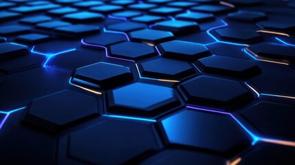 Fototapeta premium A close-up of a hexagonal pattern with glowing blue accents on a dark surface.