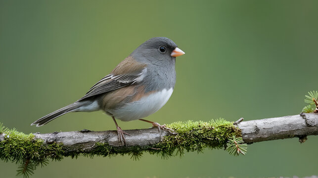 A dark-eyed junco perched on a branch, Salem, Oregon.  It is a species of the juncos, a genus of small grayish American sparrows.