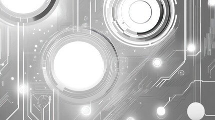 Obraz premium Abstract digital design featuring circular elements and circuit patterns in a futuristic style.