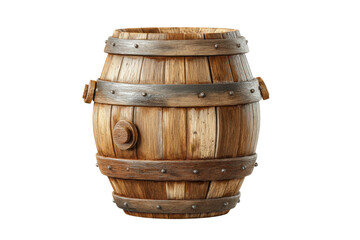 Obraz premium PNG Rustic wooden barrel with metal hoops on black background