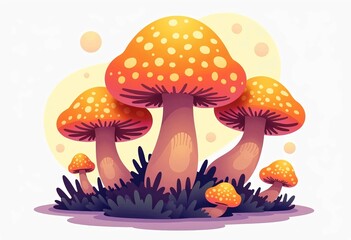 vibrant mushroom forest illustration with yellow and orange hues