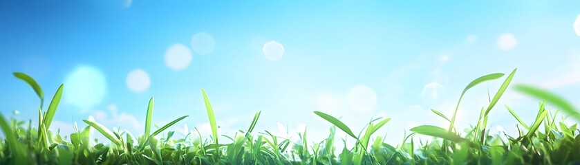 Fresh green grass reaching for a bright, clear sky.