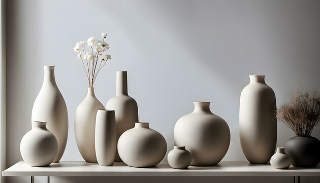 Tranquil Minimalism: Ceramic Vases on a Sleek Shelf