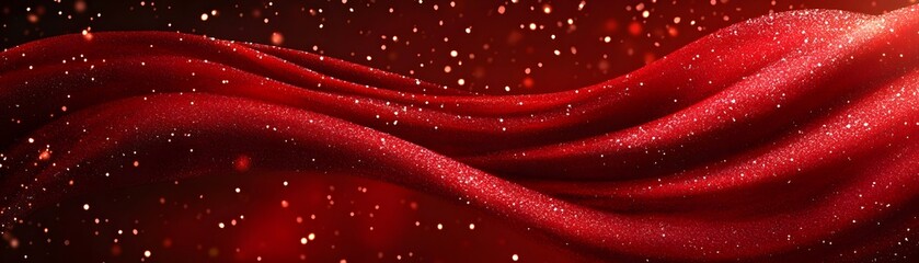 Crimson fabric with shimmering particles.