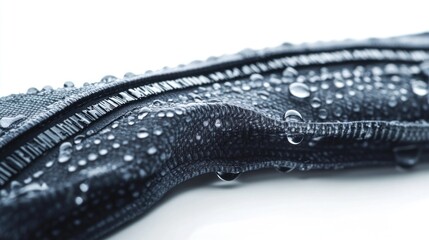 Obraz premium Close-up of water droplets on textured fabric, showcasing water resistance.