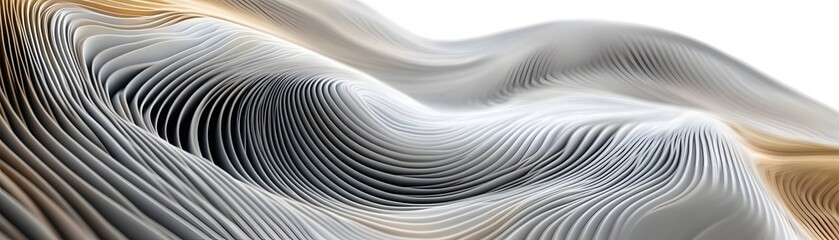 Abstract design with undulating layers of grey and beige.