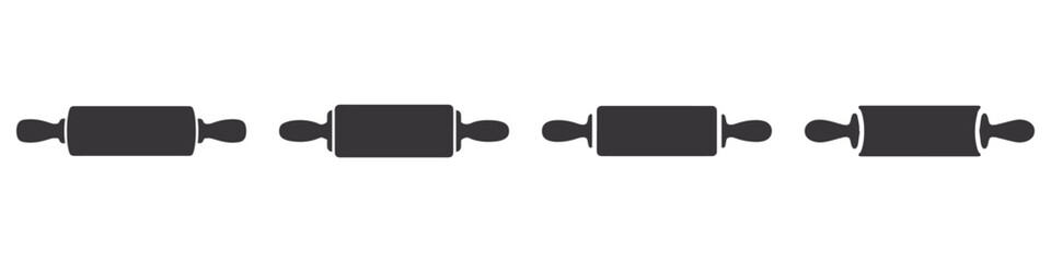 Simple Black Rolling Pin Icons Set for Baking or Cooking