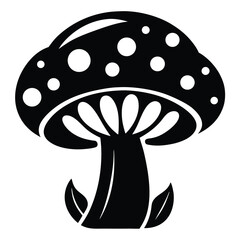 Black Mushroom with Spots Illustration Fungi, Forest, Nature, and Botanical Graphic
