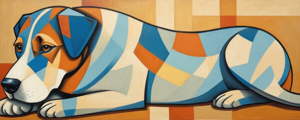 A dog relaxing on grassy terrain