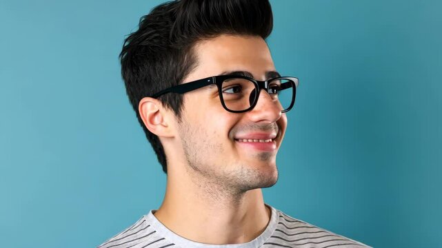 Smart And Happy: A studious individual, donned in stylish eyewear, his eyes sparkling with intellect and happiness. This image captures the charm of a thoughtful yet cheerful personality.