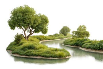 PNG Tranquil river bend amidst lush greenery and trees