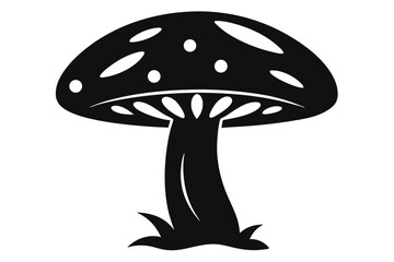 Silhouette Illustration Large Cap Mushroom With Spots and Gills on Short Grass