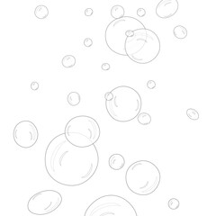 Coloring page with summer outline drawing of underwater background including many oxygen bubbles. Air bubble. A aqua. Ideal for entertaining kids, summertime, beach, aquatic black and white design.