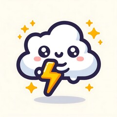 Fototapeta premium Cute Cloud Mascot Holding Lightning – Kawaii Weather Illustration 