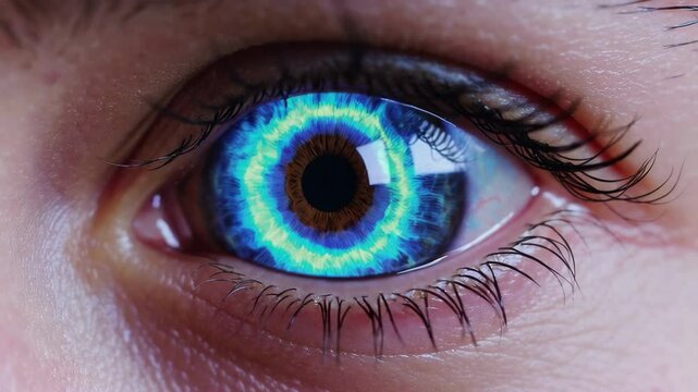 Woman eye showing futuristic digital hud interface - Powered by Adobe
