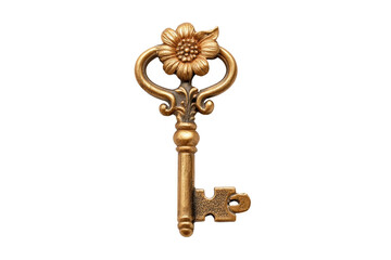 PNG Ornate antique brass key with floral design against black background
